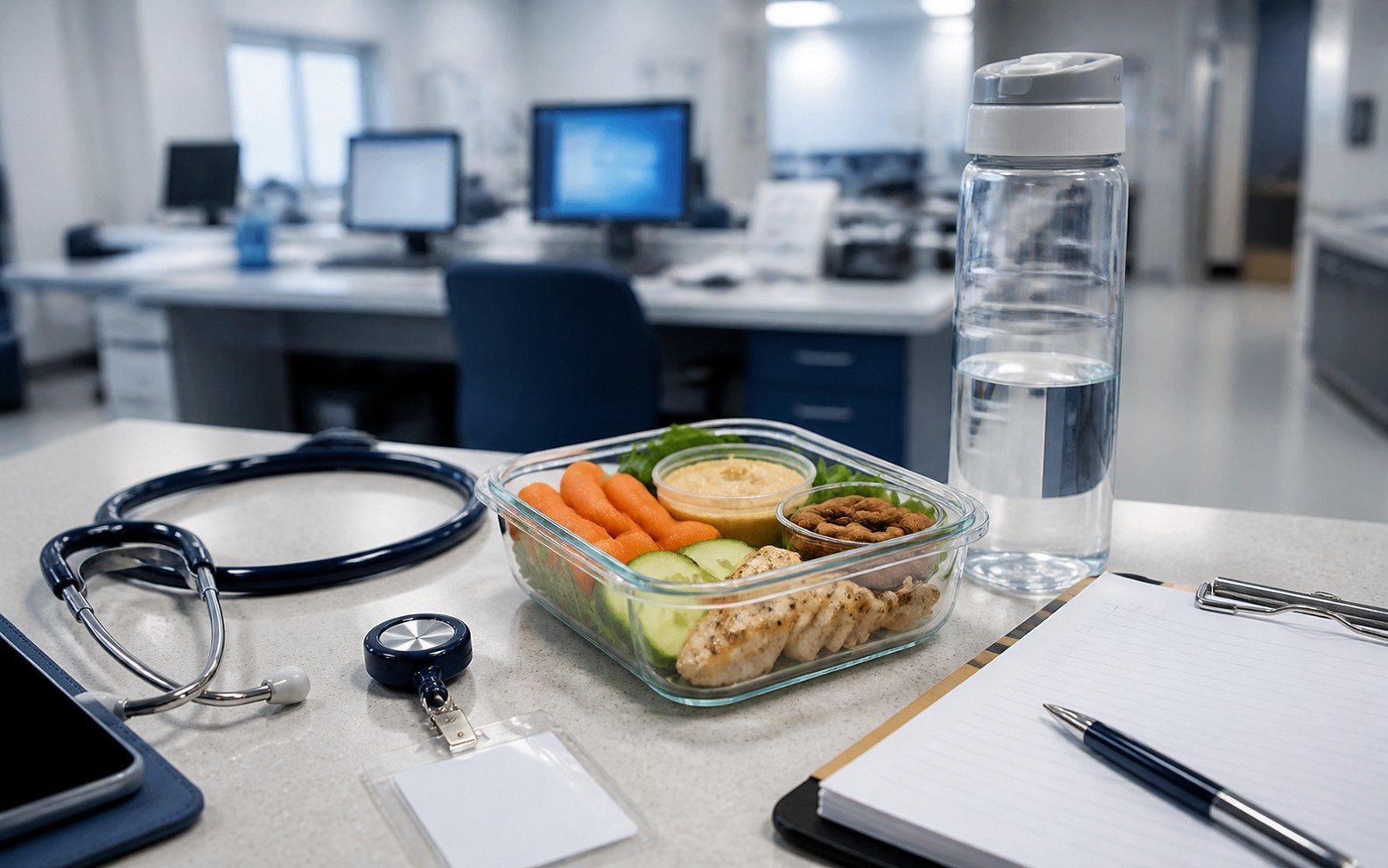 Night shift caffeine and nutrition planning workspace